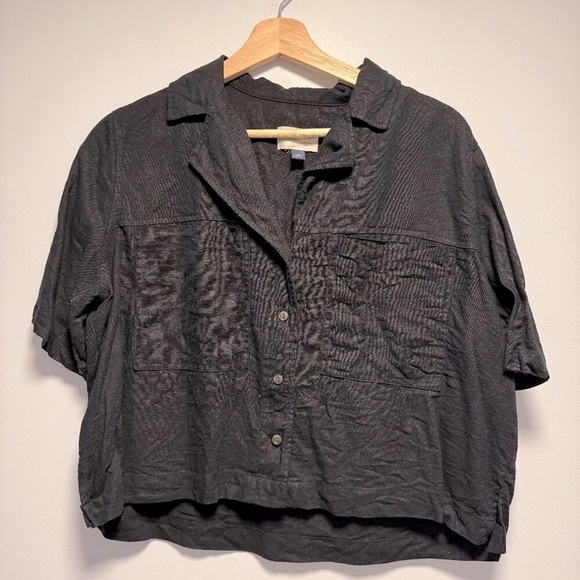 a new day Tops - A New Day Cotton Linen Crop Top Button Down Black Medium